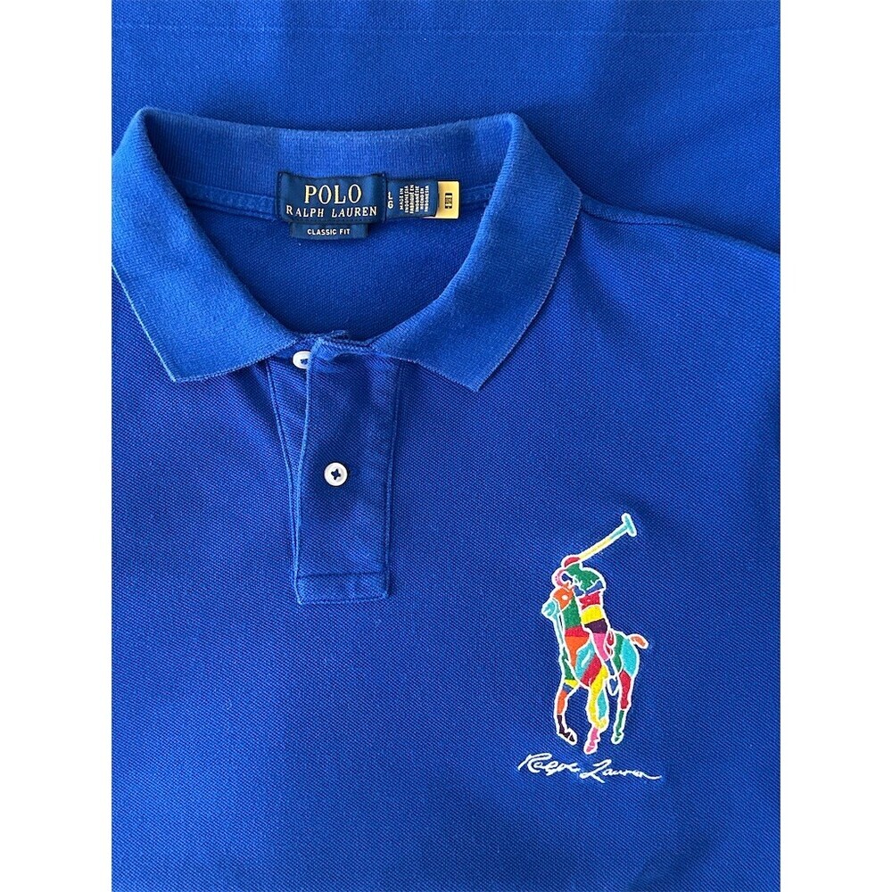 Polo Ralph Lauren Polo Shirt Mens L Royal Blue Multicolor Big Pony Logo - Picture 9 of 10